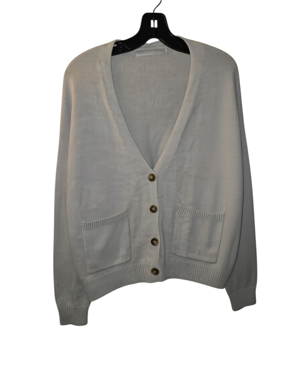 Women's Cream V-Neck Button Front Cardigan with Patch Pockets